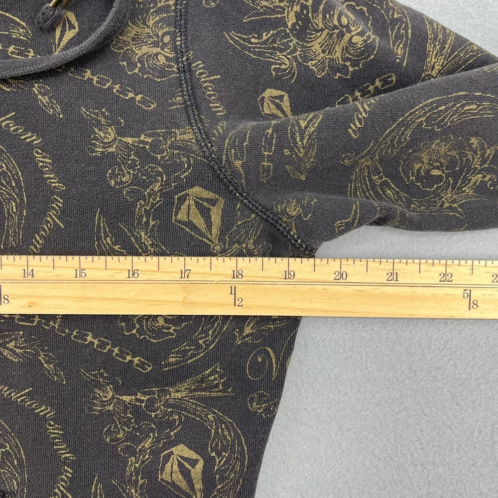 Volcom‎ Stone Kids Zip Up Hoodie Black Gold Filigree Logo Print Size Large - Picture 7 of 13